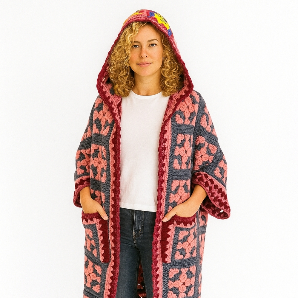 Hand Crafted Multicolor Hooded Cardigan